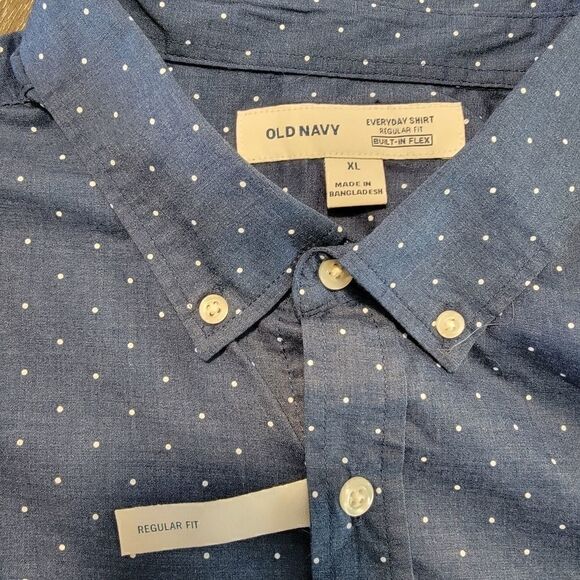 Old Navy blue & white polka dot collar everyday shirt XL NWT - Picture 4 of 4
